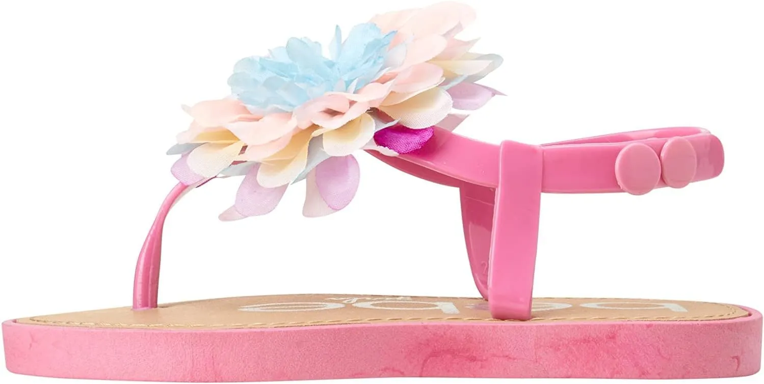 bebe Girls' Sandals - Open Toe Summer Flat Dress Shoes Snap Buckle Sandals with Chiffon Flower Design and Cushioned Sole