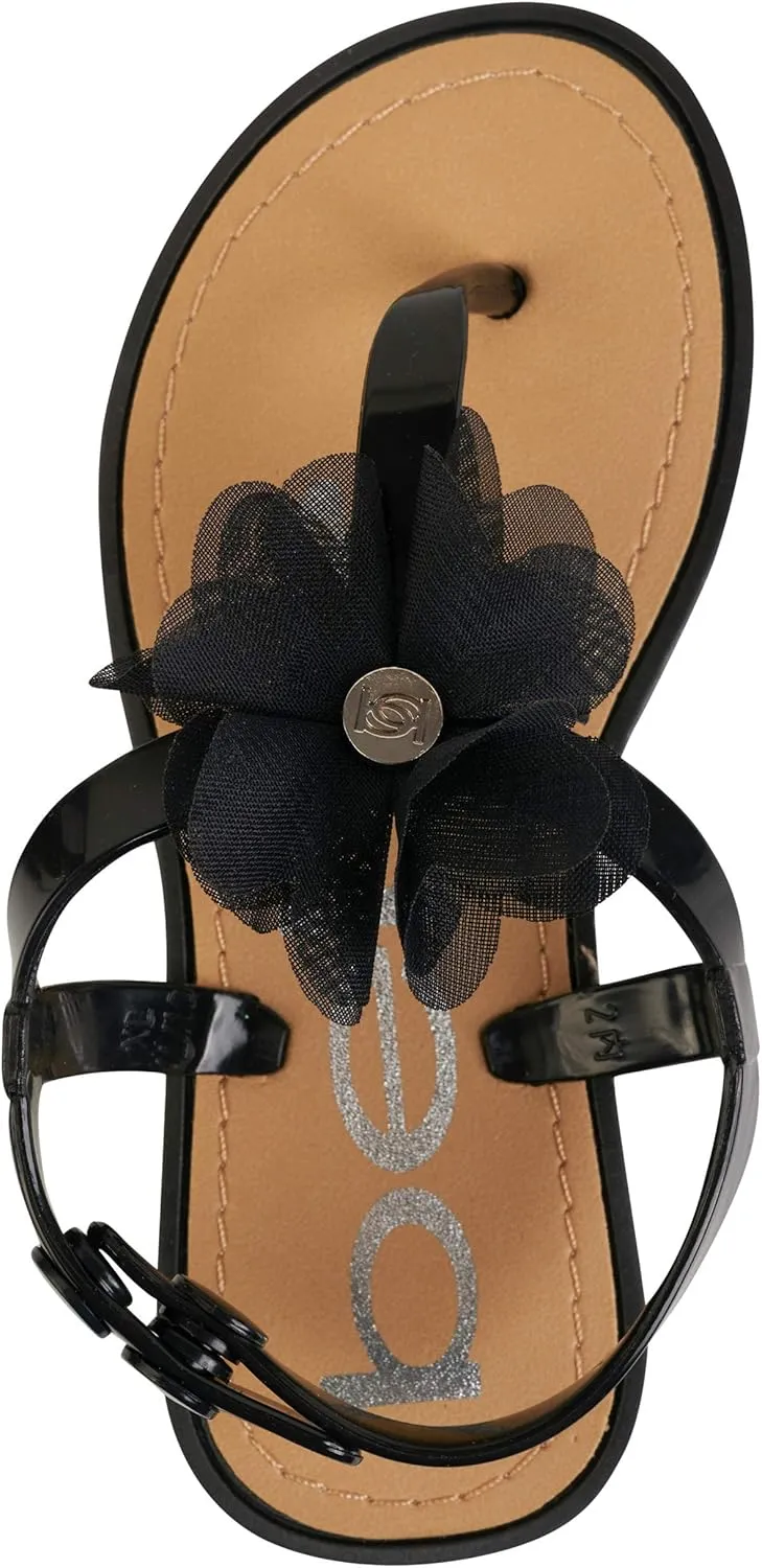 bebe Girls' Sandals - Open Toe Summer Flat Dress Shoes Snap Buckle Sandals with Chiffon Flower Design and Cushioned Sole