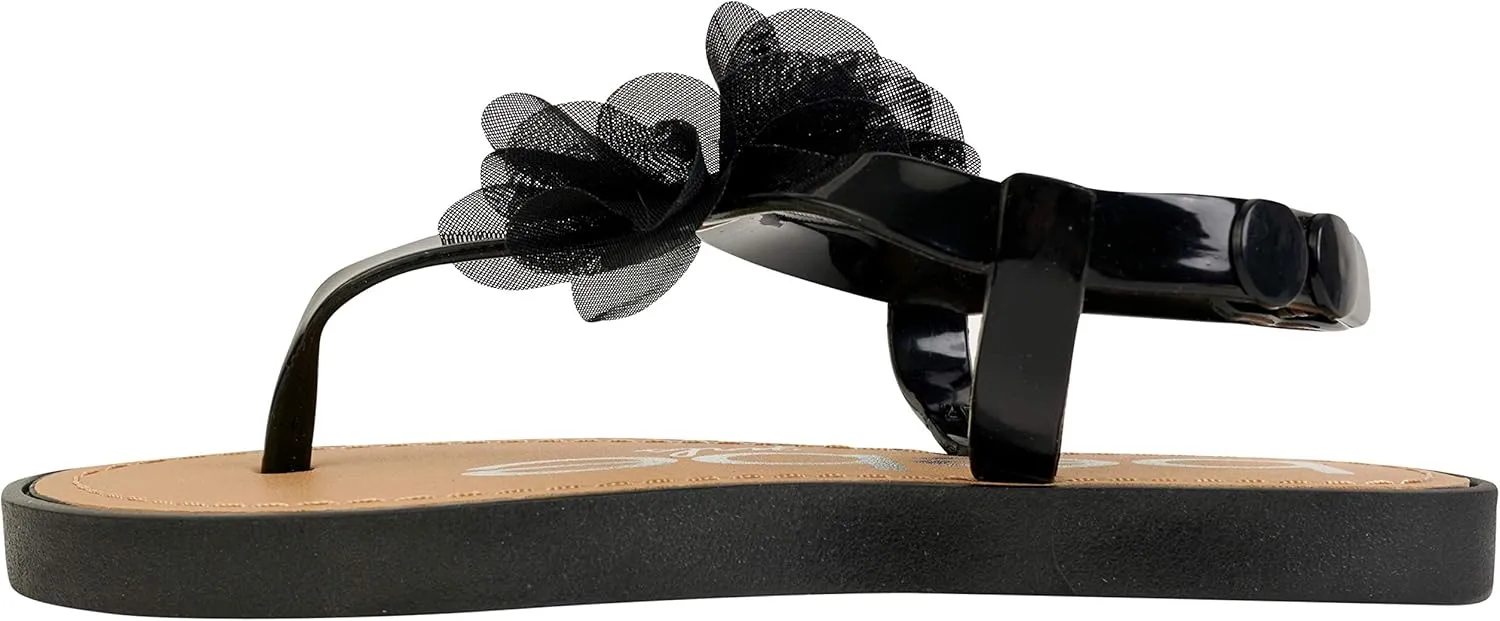 bebe Girls' Sandals - Open Toe Summer Flat Dress Shoes Snap Buckle Sandals with Chiffon Flower Design and Cushioned Sole