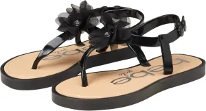 bebe Girls' Sandals - Open Toe Summer Flat Dress Shoes Snap Buckle Sandals with Chiffon Flower Design and Cushioned Sole