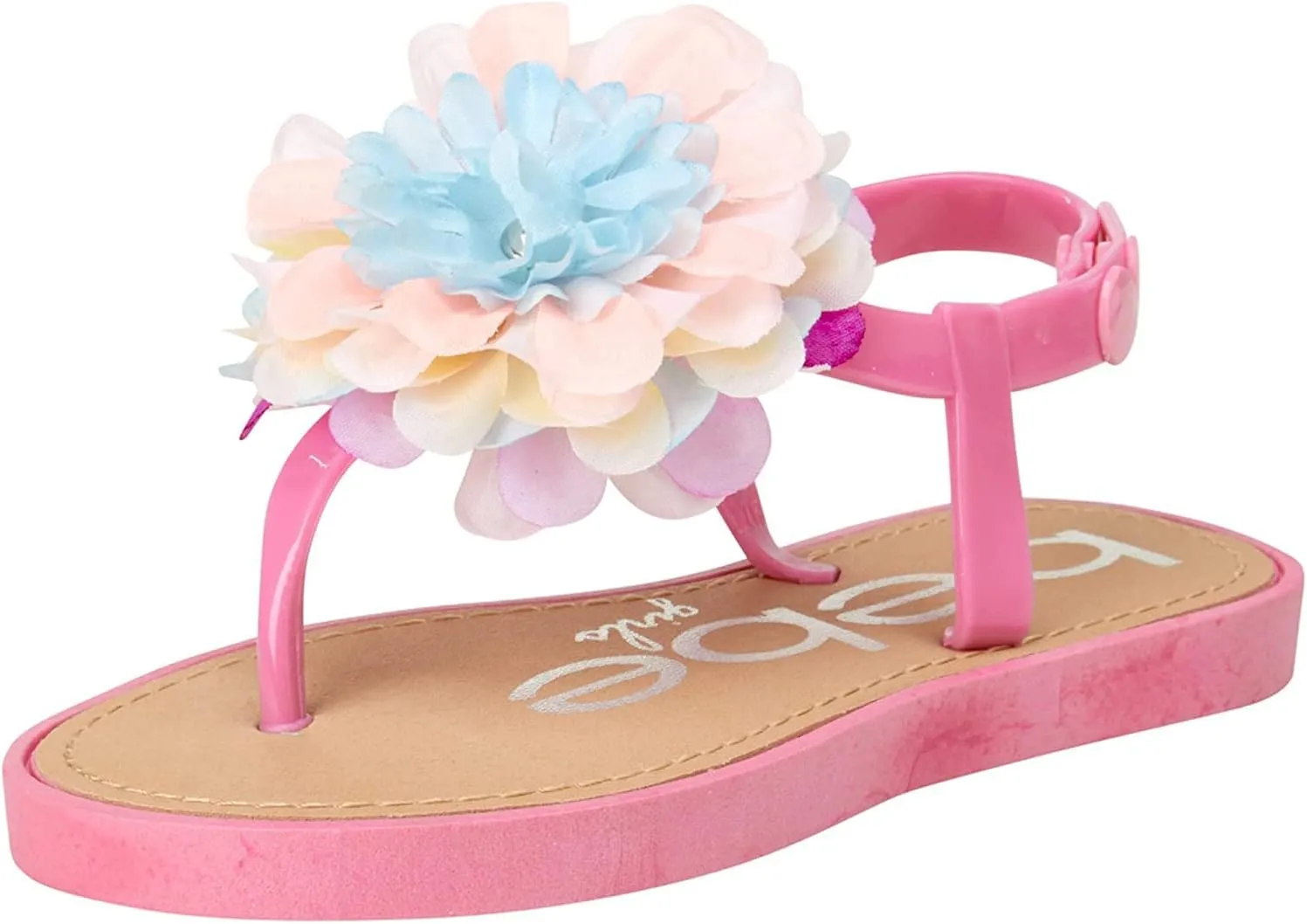 bebe Girls' Sandals - Open Toe Summer Flat Dress Shoes Snap Buckle Sandals with Chiffon Flower Design and Cushioned Sole