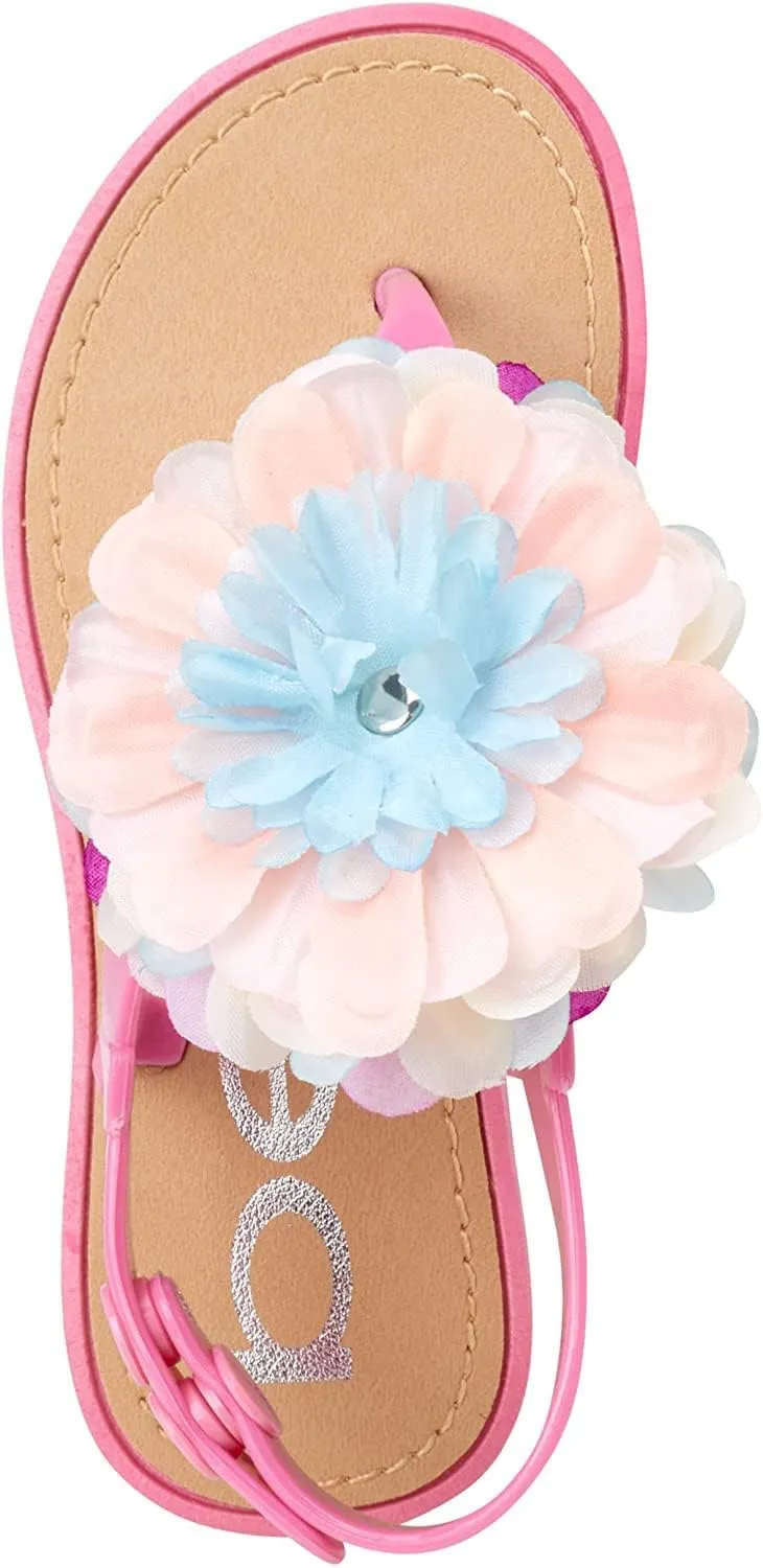 bebe Girls' Sandals - Open Toe Summer Flat Dress Shoes Snap Buckle Sandals with Chiffon Flower Design and Cushioned Sole