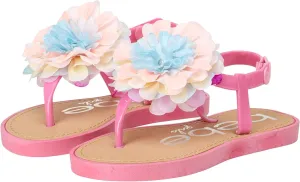 bebe Girls' Sandals - Open Toe Summer Flat Dress Shoes Snap Buckle Sandals with Chiffon Flower Design and Cushioned Sole