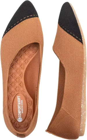 BEJINASH Women's Flat Shoes Black Pointed Toe Dress Shoes Knit Slip On Shoes Comfortable Walking Shoes for Woman Lightweight
