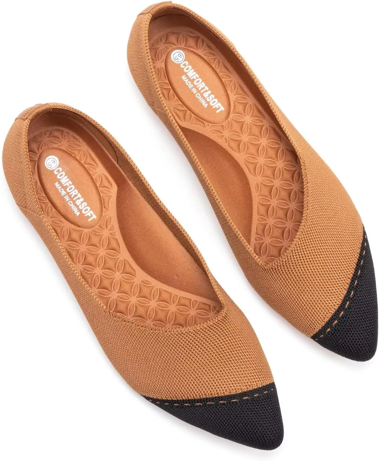 BEJINASH Women's Flat Shoes Black Pointed Toe Dress Shoes Knit Slip On Shoes Comfortable Walking Shoes for Woman Lightweight