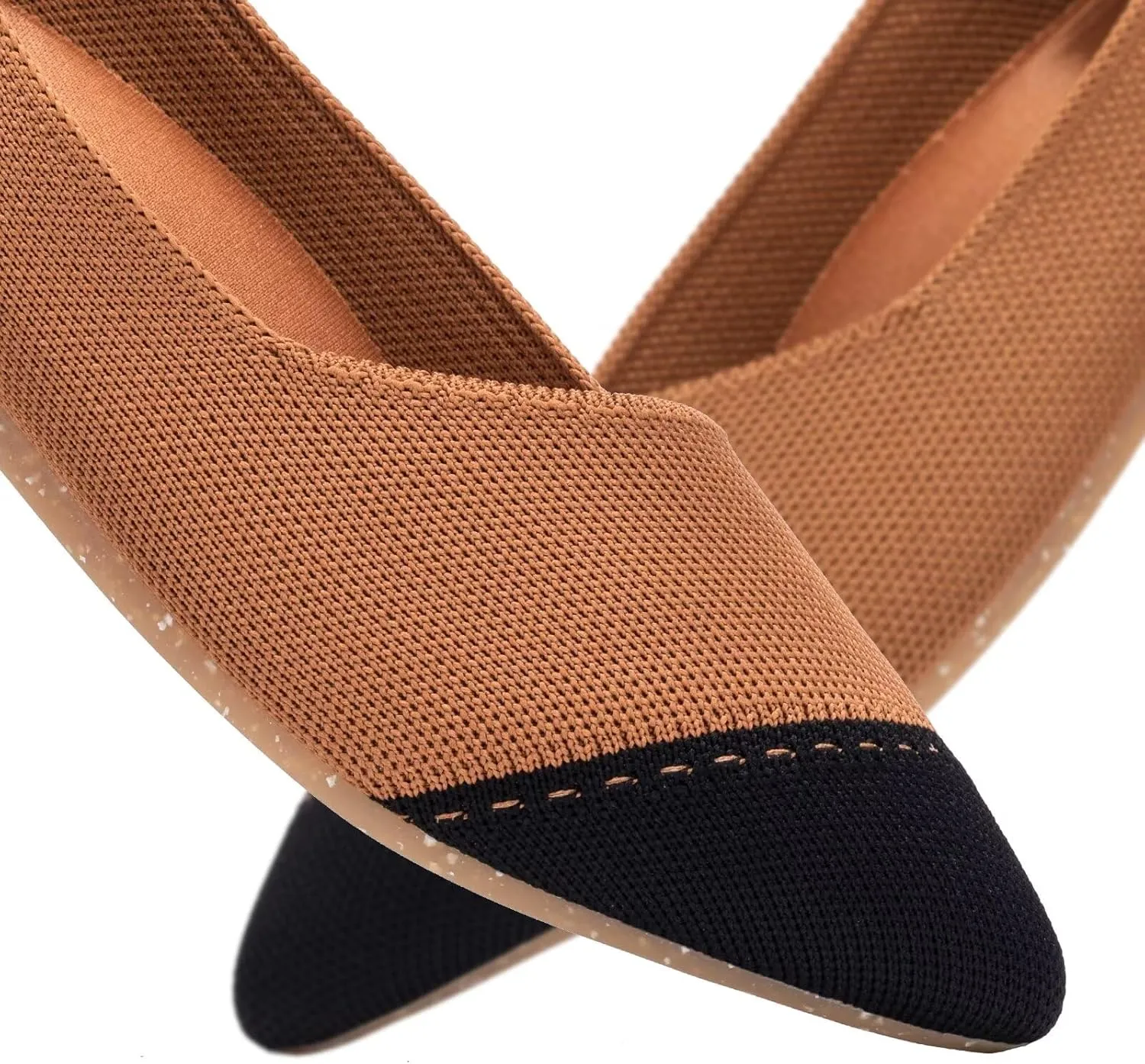 BEJINASH Women's Flat Shoes Black Pointed Toe Dress Shoes Knit Slip On Shoes Comfortable Walking Shoes for Woman Lightweight