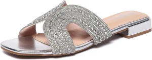 Bernal Women Sparkle Rhinestone Slide Sandals Fashion Outdoor Slip On H-Band Flat Slippers Summer Beach Sandals