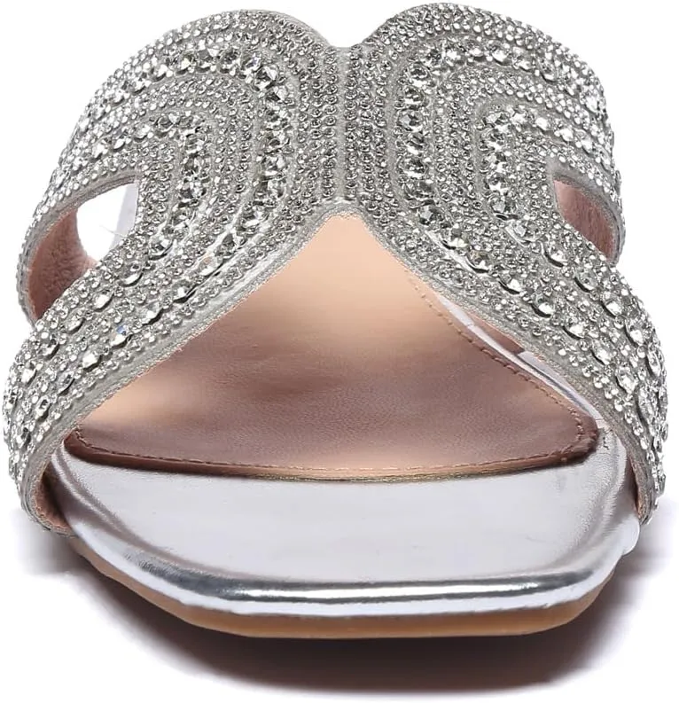 Bernal Women Sparkle Rhinestone Slide Sandals Fashion Outdoor Slip On H-Band Flat Slippers Summer Beach Sandals