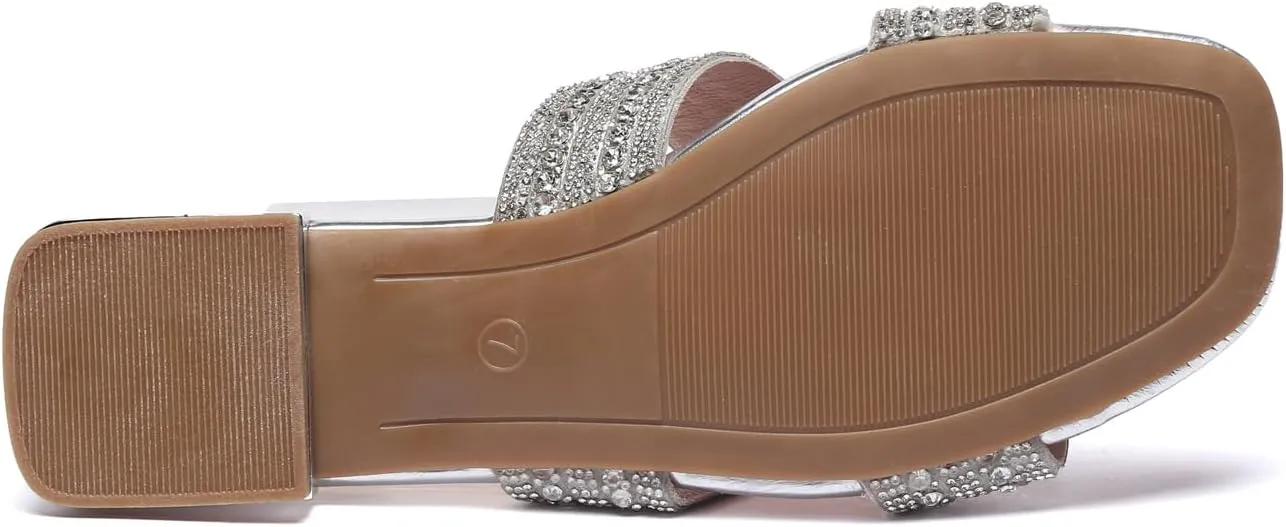 Bernal Women Sparkle Rhinestone Slide Sandals Fashion Outdoor Slip On H-Band Flat Slippers Summer Beach Sandals