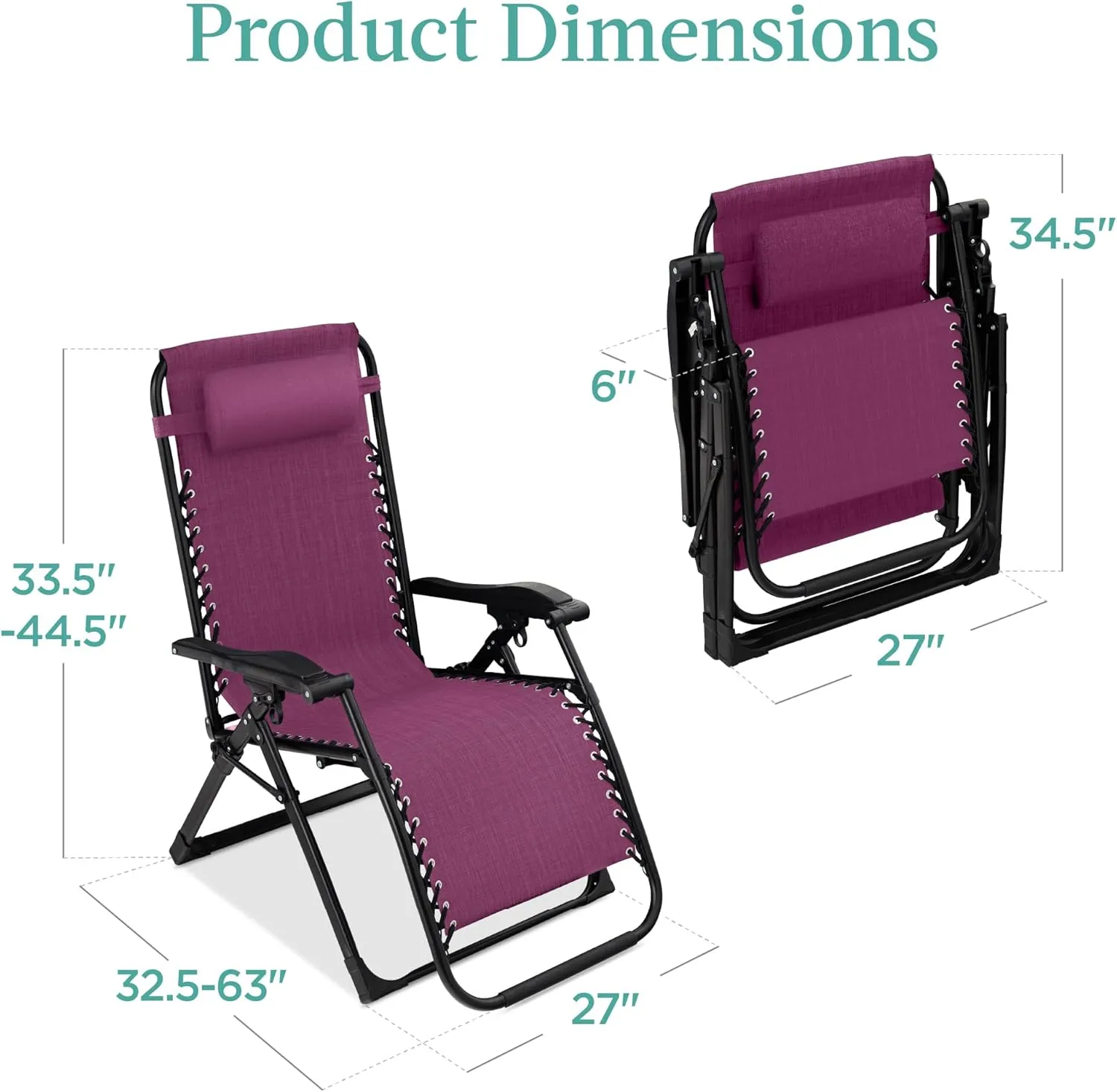 Best Choice Products Oversized Zero Gravity Chair, Folding Outdoor Patio Recliner, XL Anti Gravity Lounger w/Removable Cushion, Cup Holder, Side Tray, 350lb Capacity - Amethyst Purple