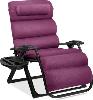 Best Choice Products Oversized Zero Gravity Chair, Folding Outdoor Patio Recliner, XL Anti Gravity Lounger w/Removable Cushion, Cup Holder, Side Tray, 350lb Capacity - Amethyst Purple