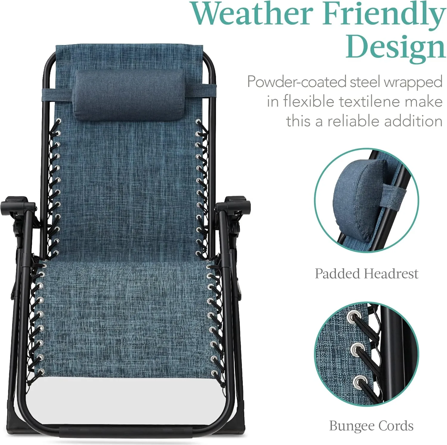 Best Choice Products Oversized Zero Gravity Chair, Folding Outdoor Patio Recliner, XL Anti Gravity Lounger w/Removable Cushion, Cup Holder, Side Tray, 350lb Capacity - Graphite Blue