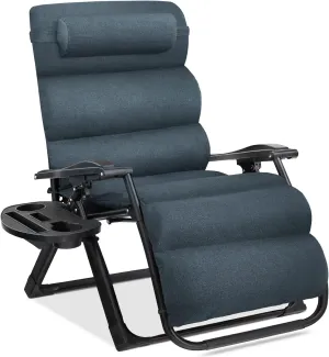 Best Choice Products Oversized Zero Gravity Chair, Folding Outdoor Patio Recliner, XL Anti Gravity Lounger w/Removable Cushion, Cup Holder, Side Tray, 350lb Capacity - Graphite Blue