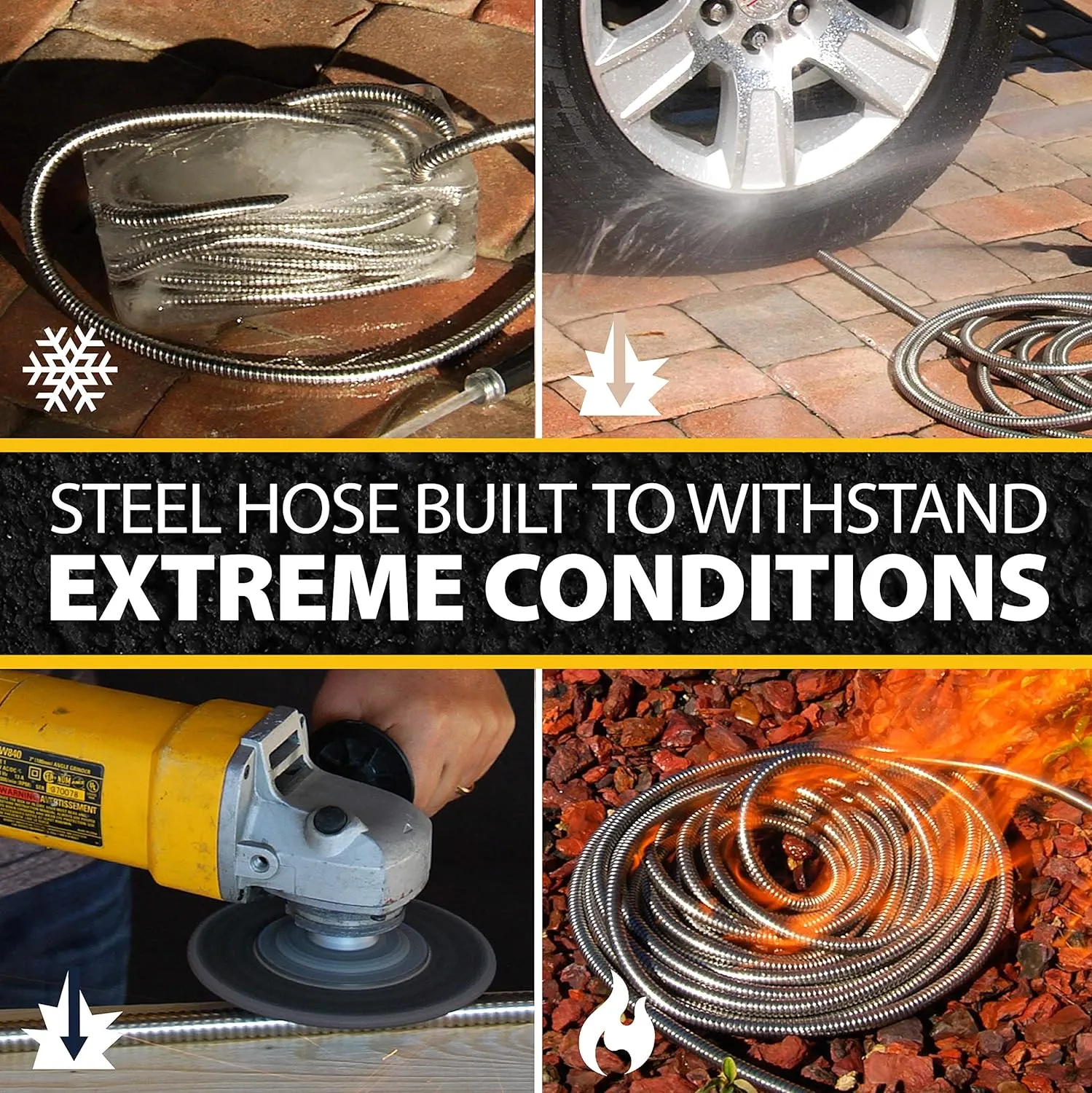 Bionic Steel 100 Ft Garden Hose with Nozzle, 304 Stainless Steel Metal Water Hose 100Ft Long, NON Expandable Flexible Rust Proof Lightweight Heavy Duty, 3/4" Crush Resistant Fittings, Non Kink,500 PSI