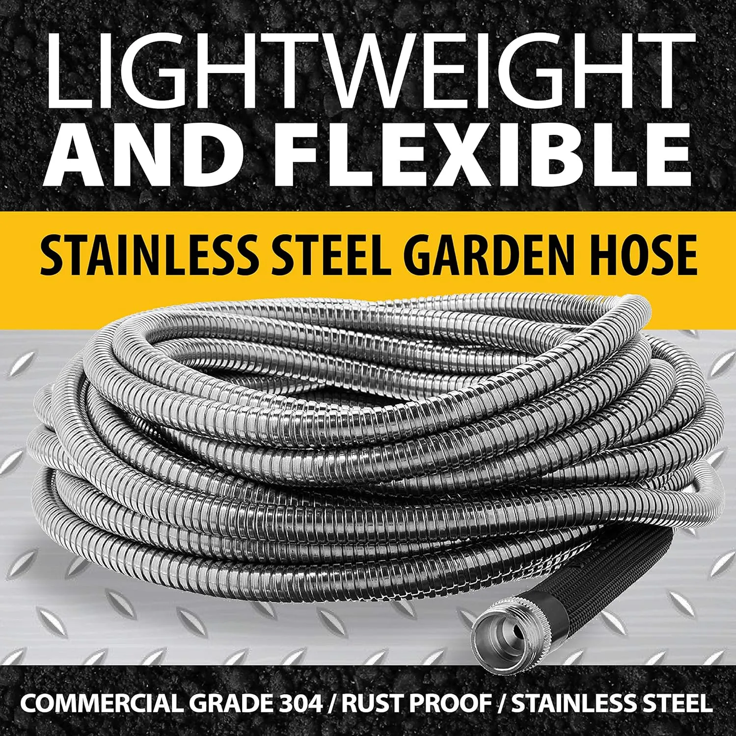 Bionic Steel 100 Ft Garden Hose with Nozzle, 304 Stainless Steel Metal Water Hose 100Ft Long, NON Expandable Flexible Rust Proof Lightweight Heavy Duty, 3/4" Crush Resistant Fittings, Non Kink,500 PSI