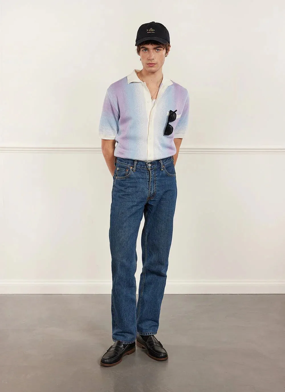 Blue Ombre Knitted Short Sleeve Shirt