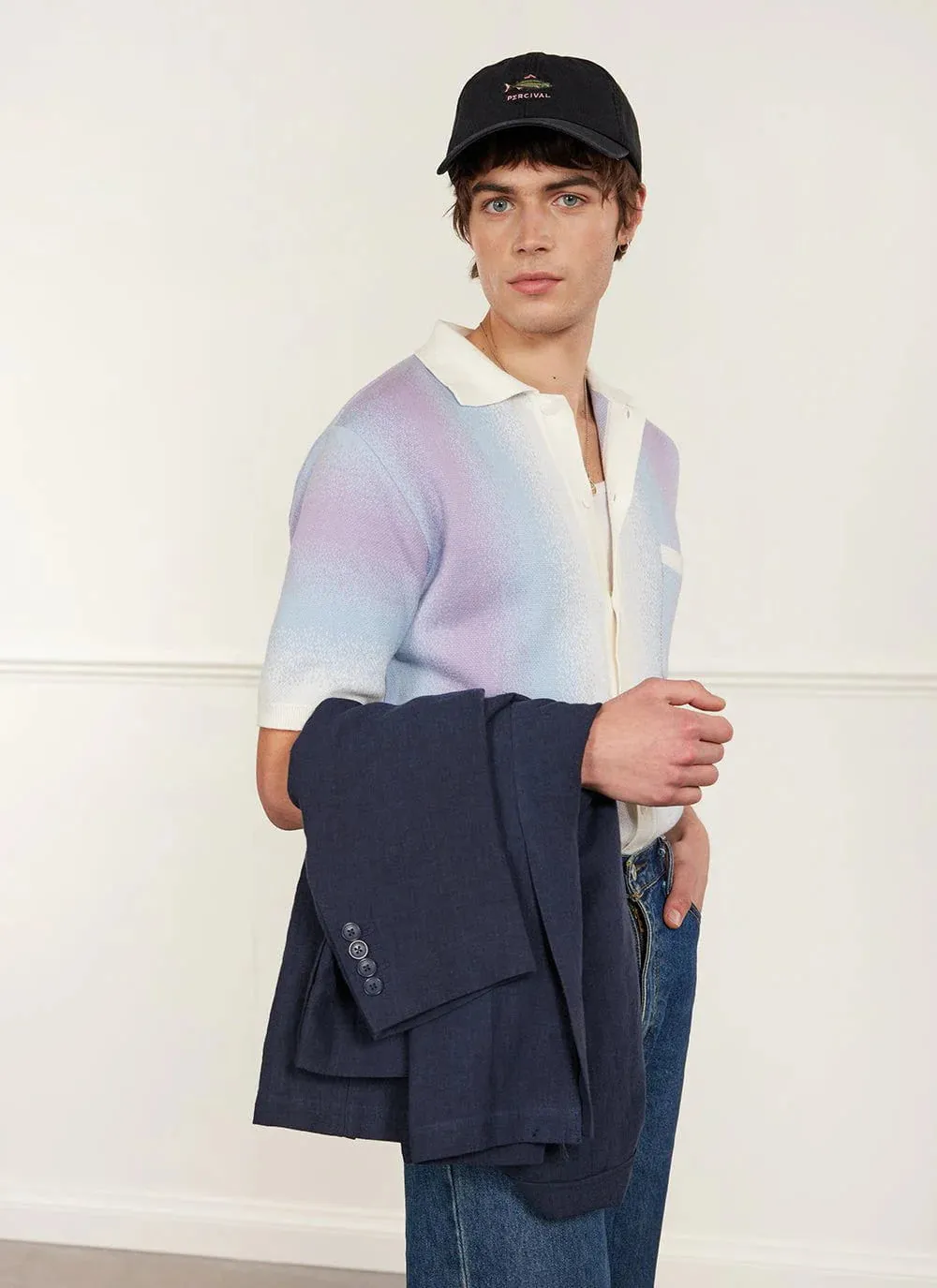Blue Ombre Knitted Short Sleeve Shirt