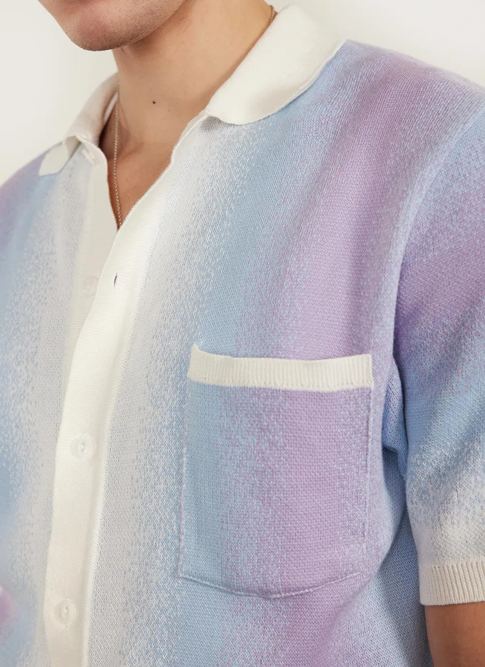 Blue Ombre Knitted Short Sleeve Shirt