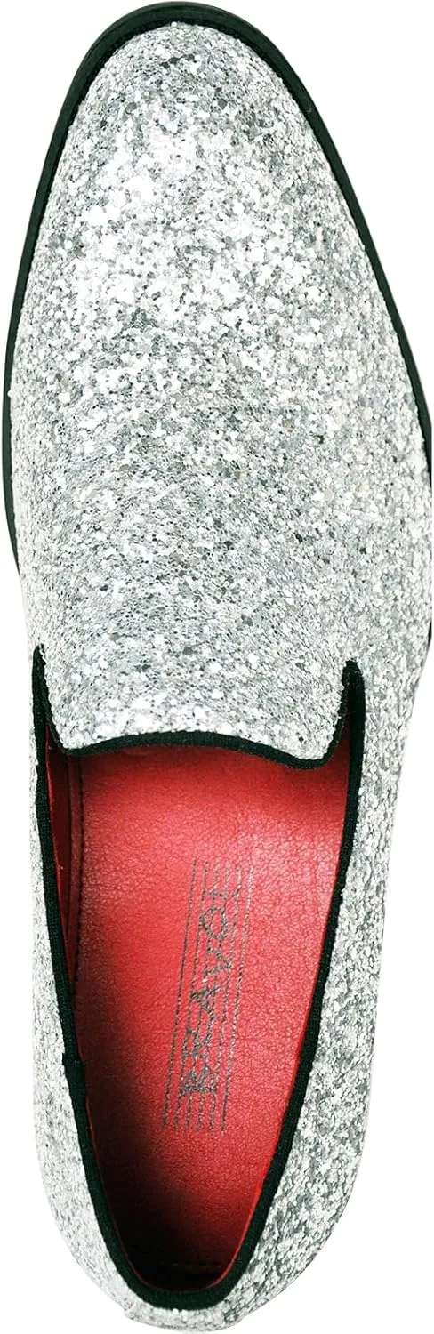 bravo! Men Dress Shoe Prom Slip on Loafer Tuxedo Shoe Classic Metallic Glitter for Wedding Prom Party Black Gold Silver