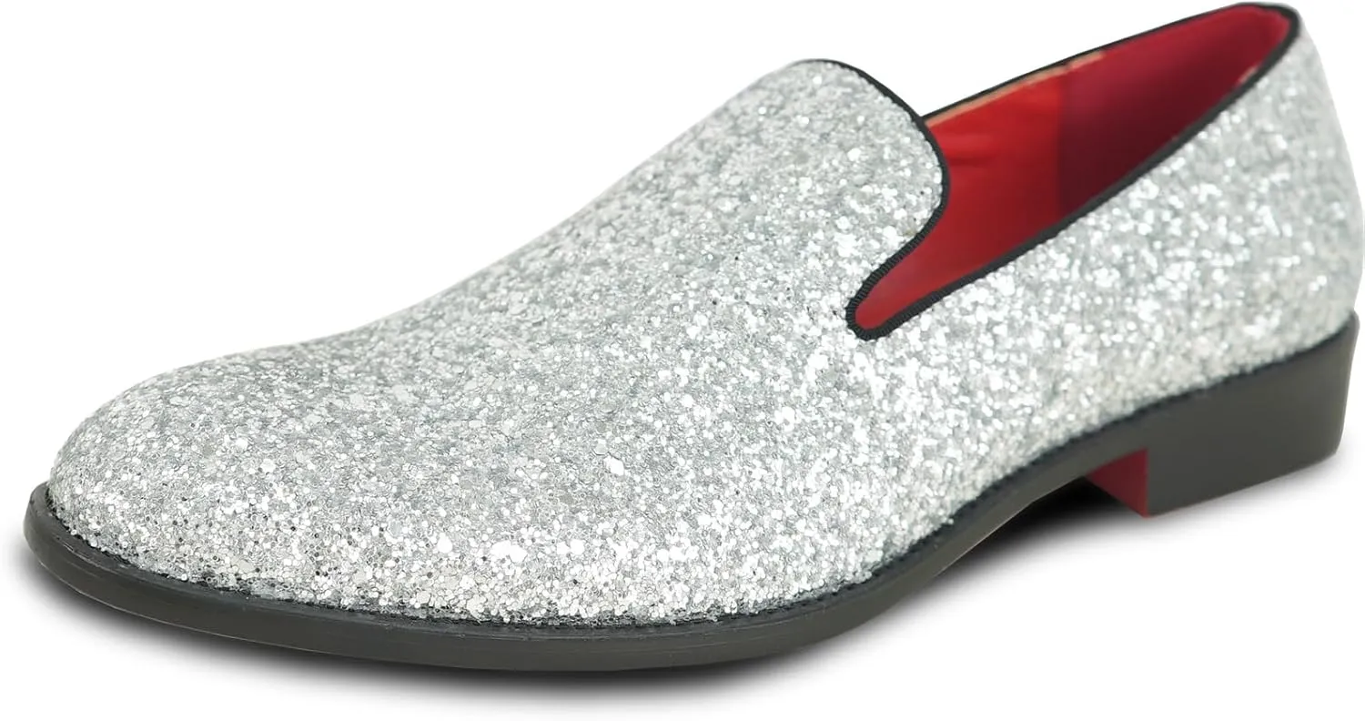 bravo! Men Dress Shoe Prom Slip on Loafer Tuxedo Shoe Classic Metallic Glitter for Wedding Prom Party Black Gold Silver