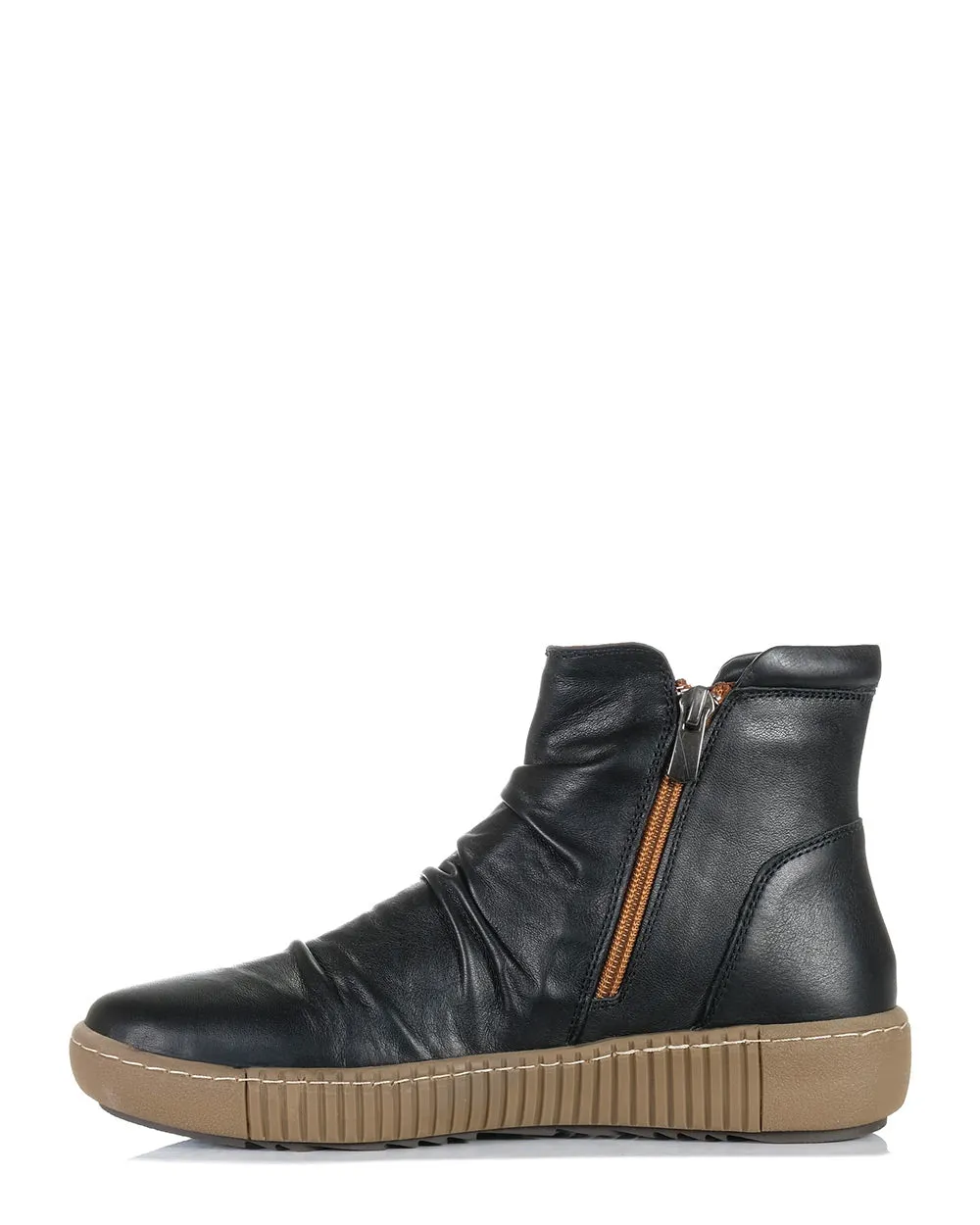 Cabello Winnie Black Leather Casual Ankle Boot