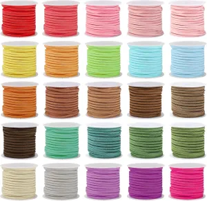Candygirl Suede Cord Faux Leather,25 Rolls Flat Suede Leather String for Necklaces, Bracelets, Beading,Jewelry Making, Tassels, Dream Catchers and DIY Crafts