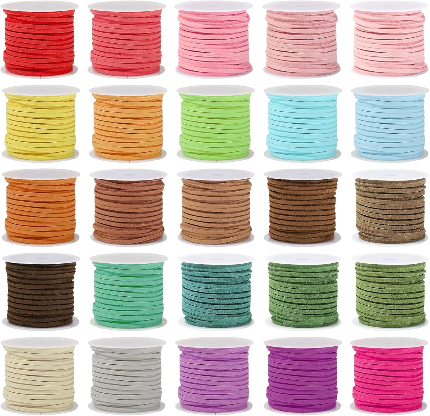 Candygirl Suede Cord Faux Leather,25 Rolls Flat Suede Leather String for Necklaces, Bracelets, Beading,Jewelry Making, Tassels, Dream Catchers and DIY Crafts