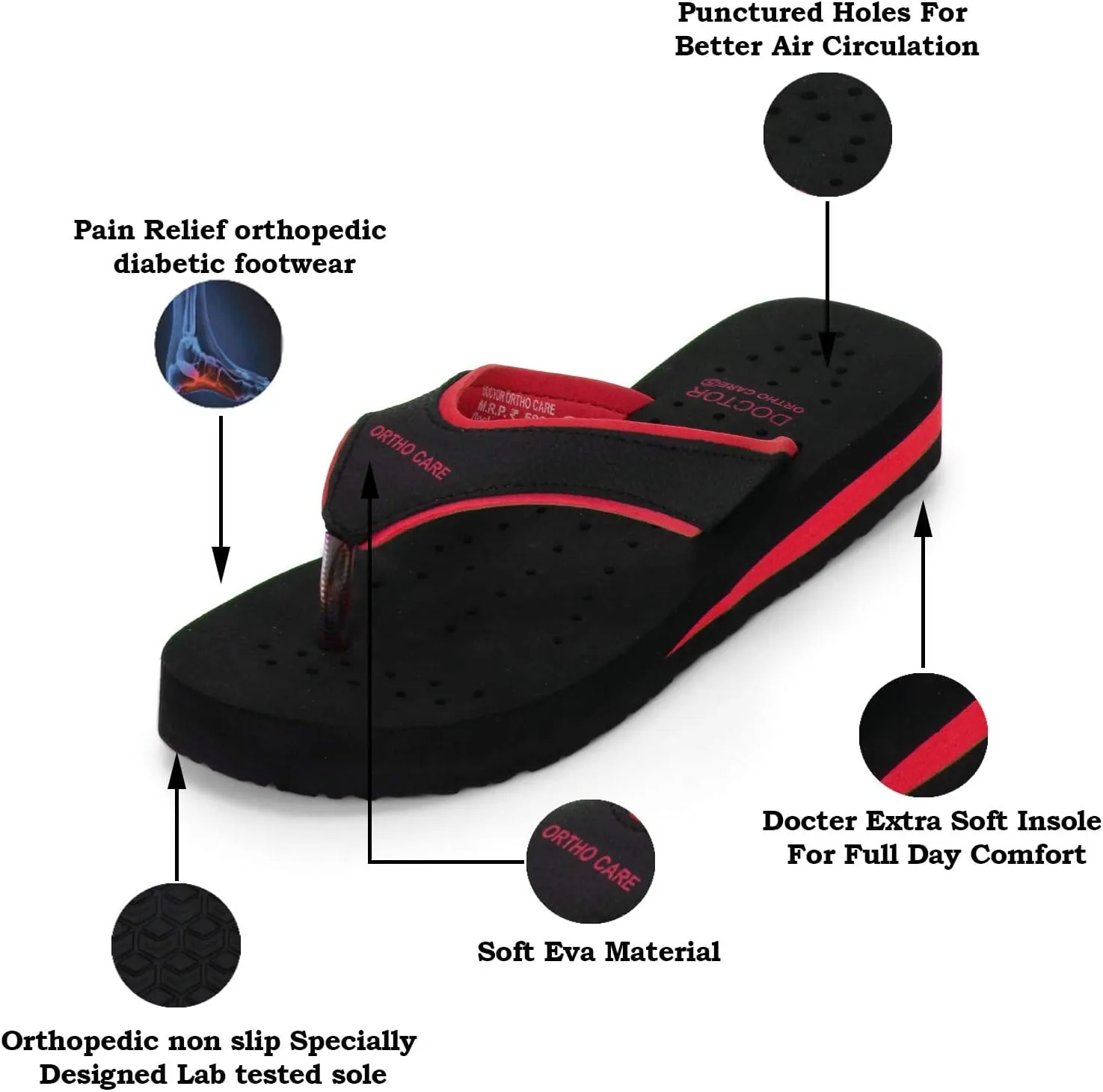 Care Diabetic Orthopedic Pregnancy Flat Super Comfort Dr Flipflops and House Slippers For Women's and Girl's D-18