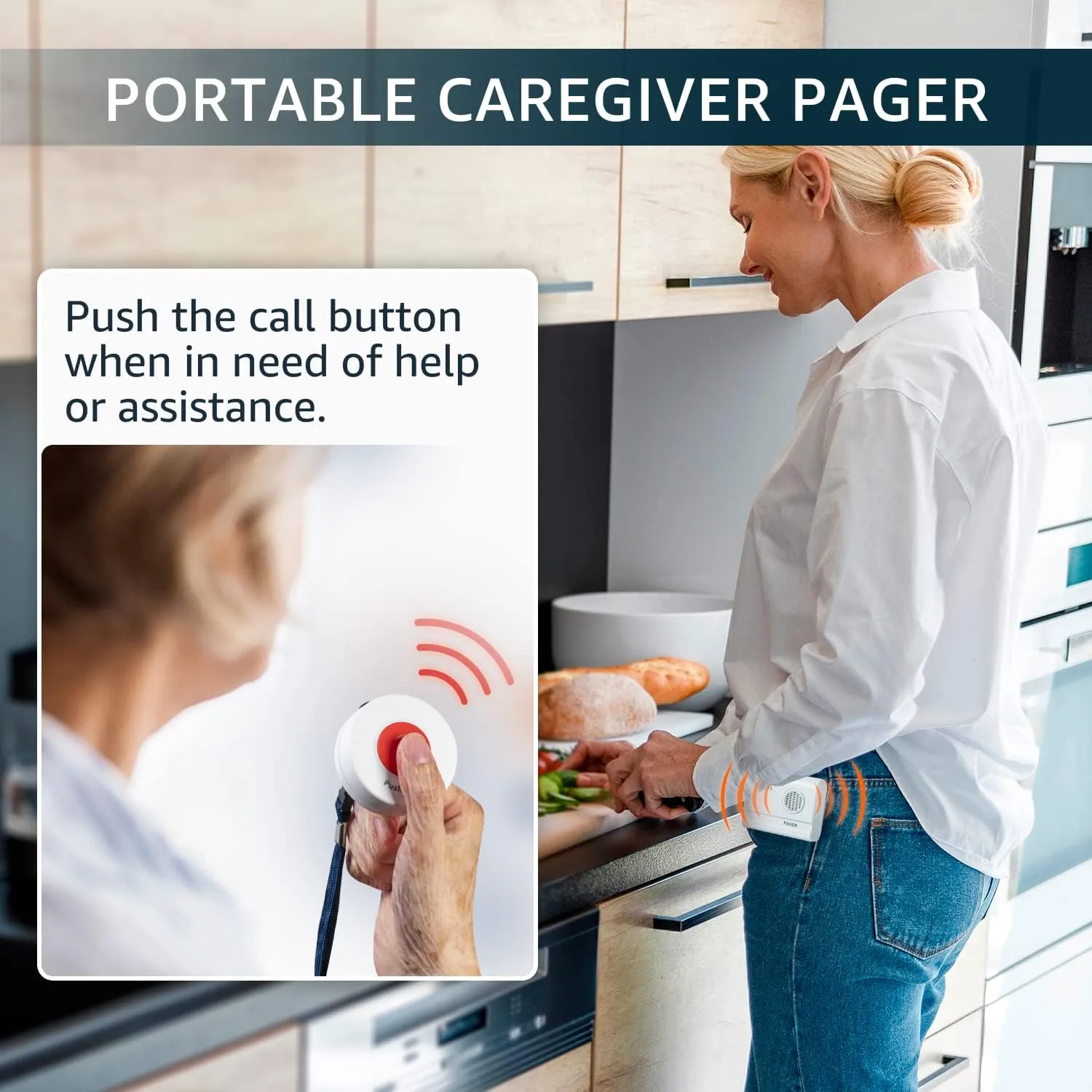 Caregiver Pager Call Button Wireless Call Bell Alert Buttons for Patients Elderly Seniors Home Portable Nurse Call System Bed Alarm Fall Prevention Emergency