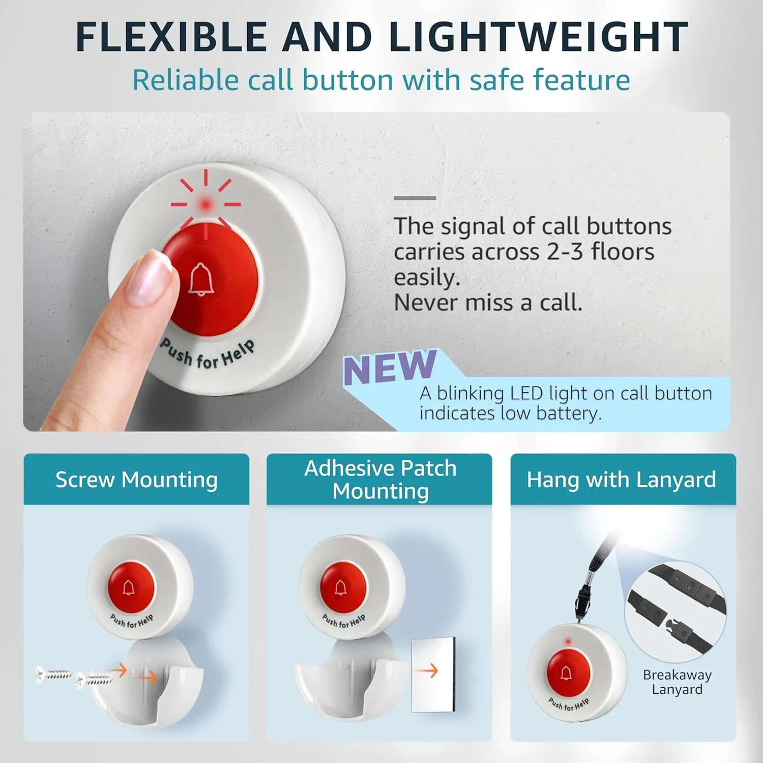 Caregiver Pager Call Button Wireless Call Bell Alert Buttons for Patients Elderly Seniors Home Portable Nurse Call System Bed Alarm Fall Prevention Emergency