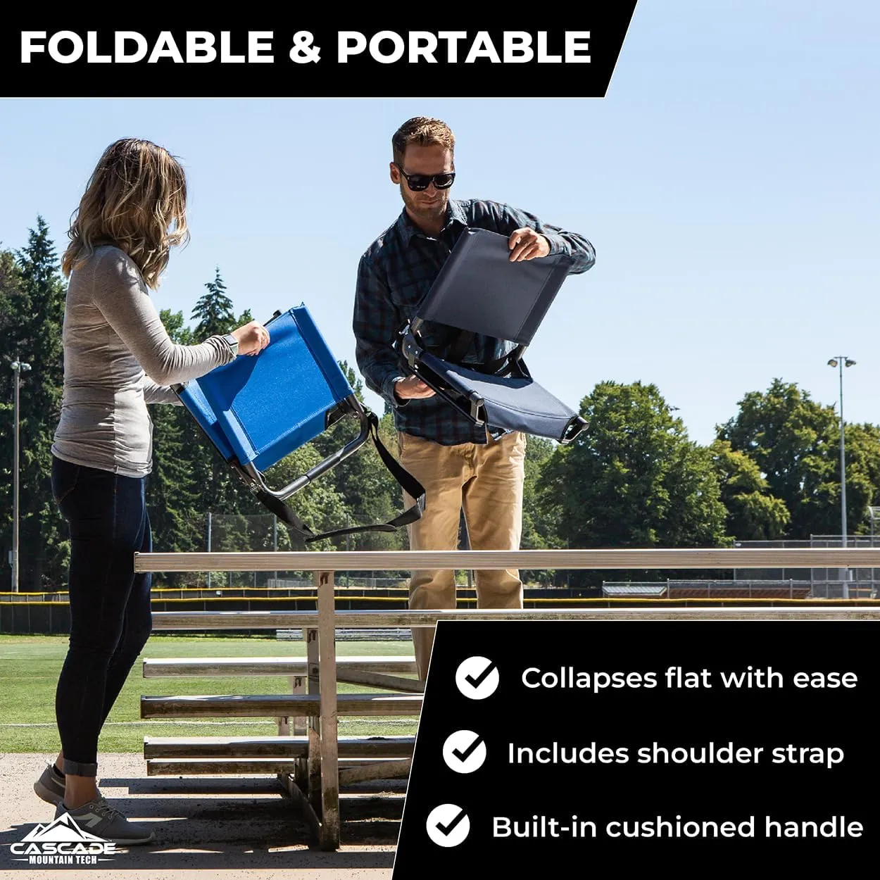 Cascade Mountain Tech Portable Folding Steel Stadium Seats for Bleachers , Grey, Regular - 17"