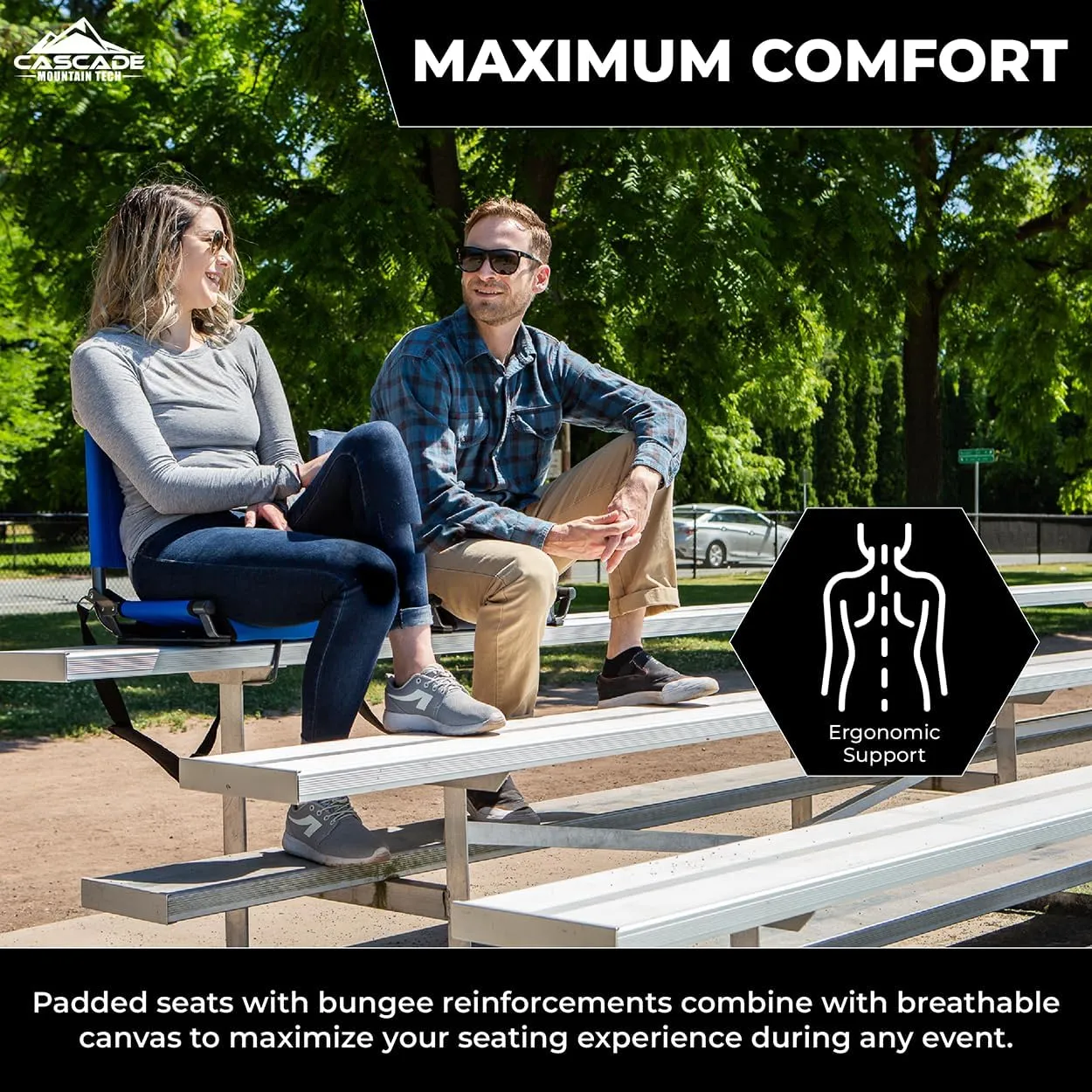 Cascade Mountain Tech Portable Folding Steel Stadium Seats for Bleachers , Grey, Regular - 17"