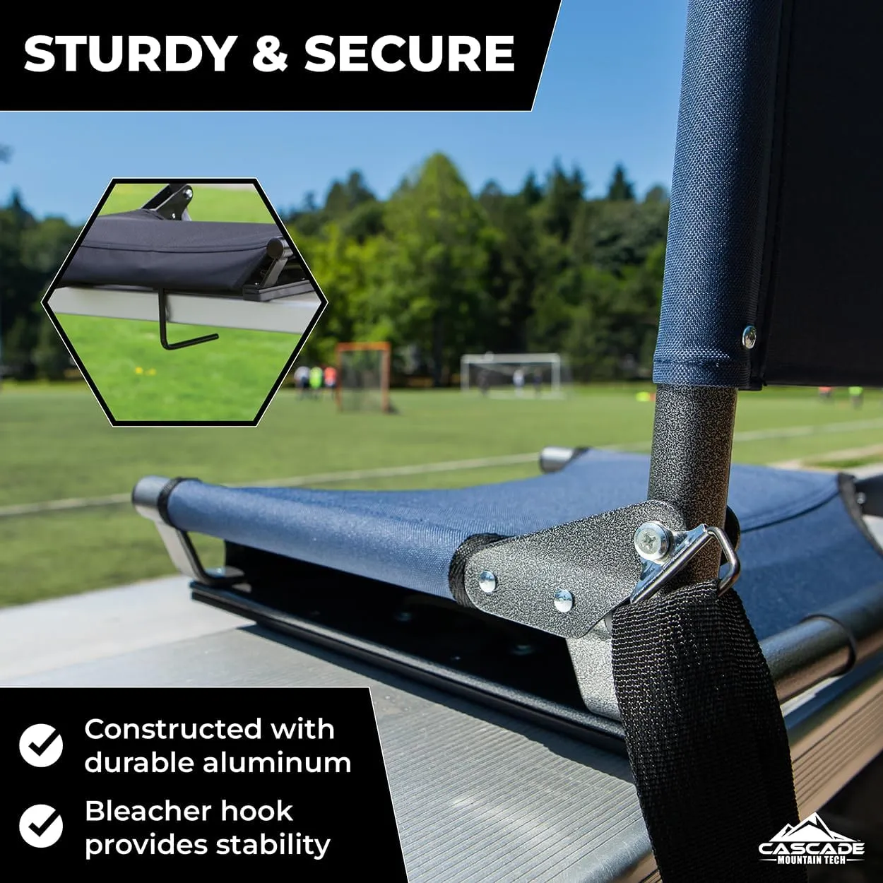 Cascade Mountain Tech Portable Folding Steel Stadium Seats for Bleachers , Grey, Regular - 17"