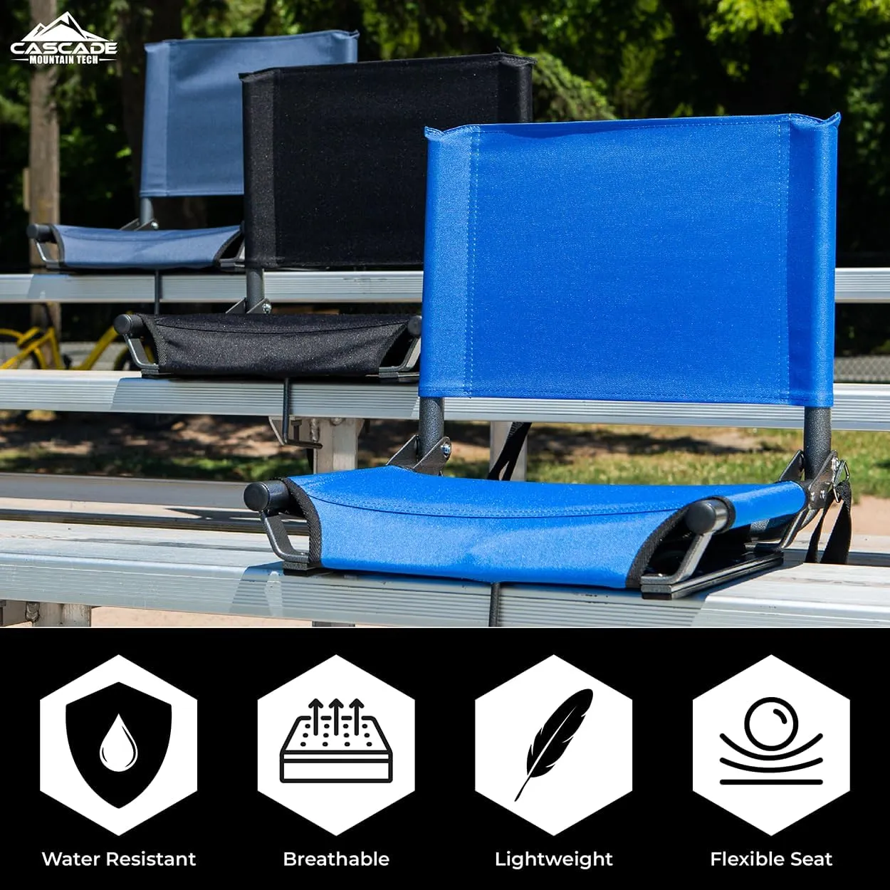 Cascade Mountain Tech Portable Folding Steel Stadium Seats for Bleachers , Grey, Regular - 17"