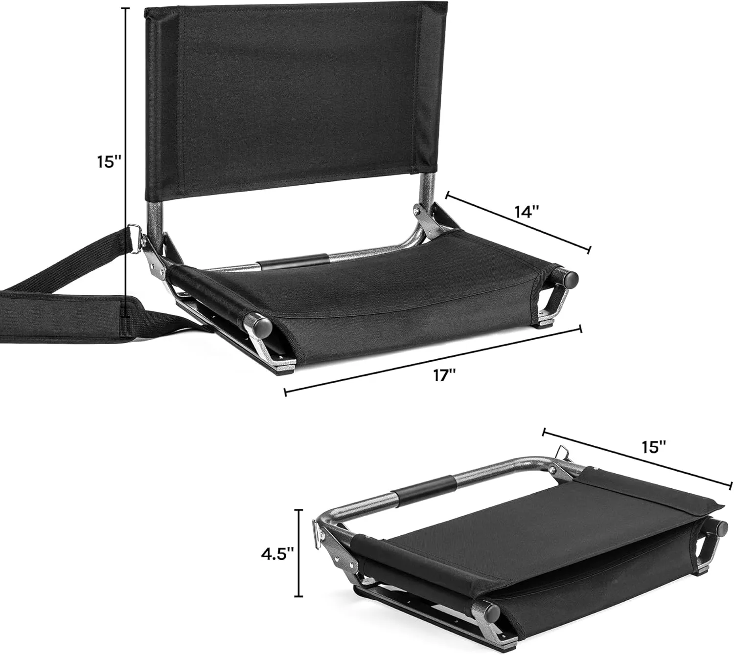 Cascade Mountain Tech Portable Folding Steel Stadium Seats for Bleachers , Grey, Regular - 17"