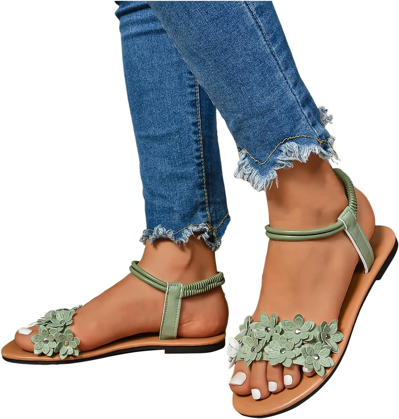 Casual And Versatile Flat Sandals With Flower Decoration Fashionable Bohemian Sandals Water Sandals for Women Size 5