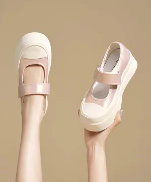 Casual Pink Buckle Strap Splicing Platform Flat Feet Shoes YC031