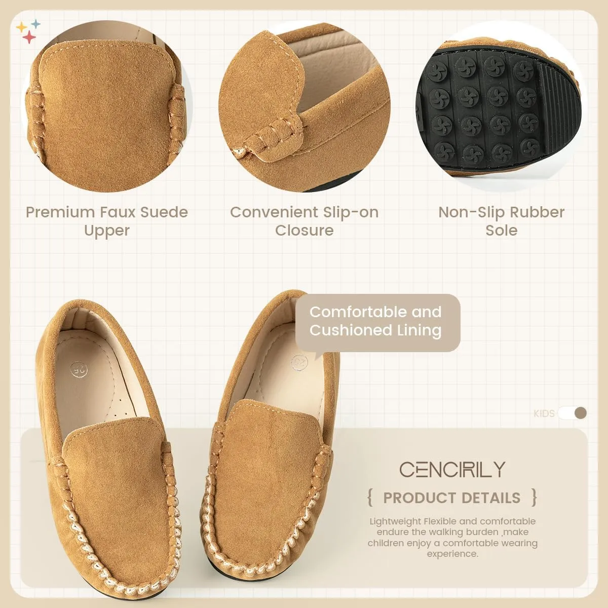 CENCIRILY Toddler Boys Girls Loafers Soft Slip On Little Kid Oxford Dress Flats Casual Boat Shoes School Uniform Moccasin Walking Shoes
