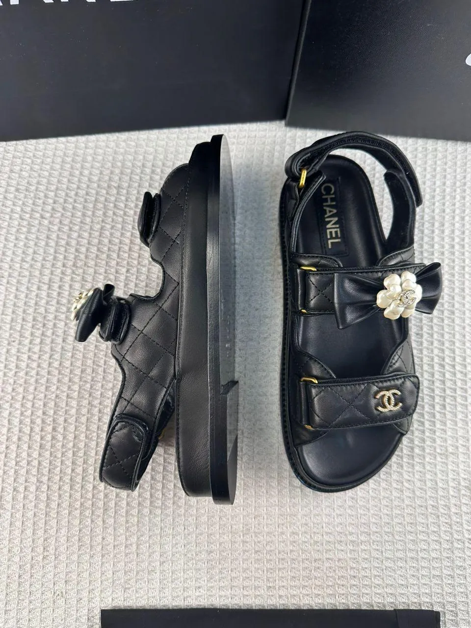 Chanel Casual Style Street Style Simple Leather Party Style Sandals