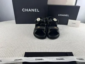 Chanel Casual Style Street Style Simple Leather Party Style Sandals