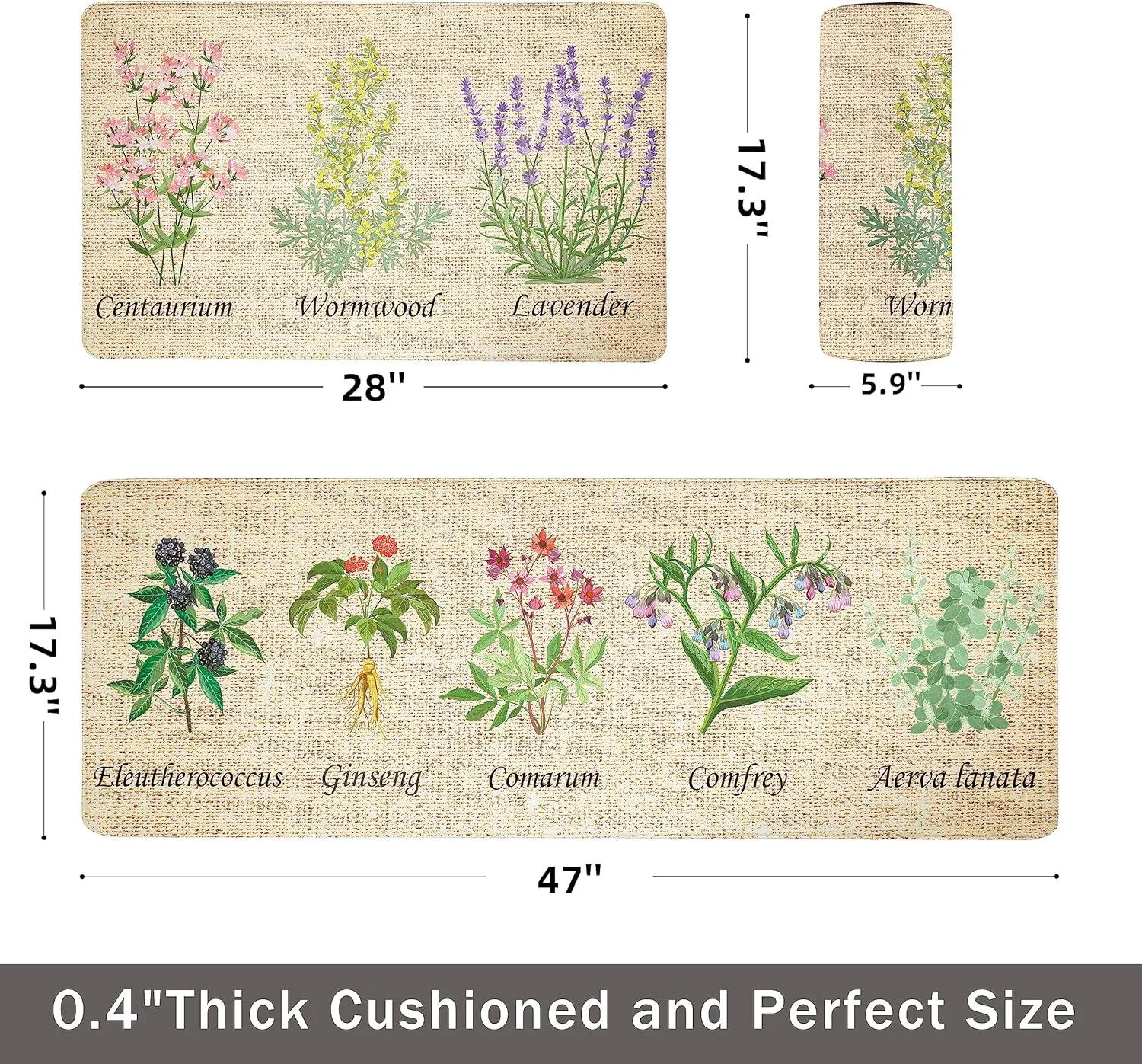 chiinvent Kitchen Mats for Floor Cushioned Anti Fatigue Mats for Kitchen Floor Green Farmhouse Kitchen Floor Mat Memory Foam Kitchen Rugs Sets of 2, 17.3x28   17.3x47, 0.4 inches