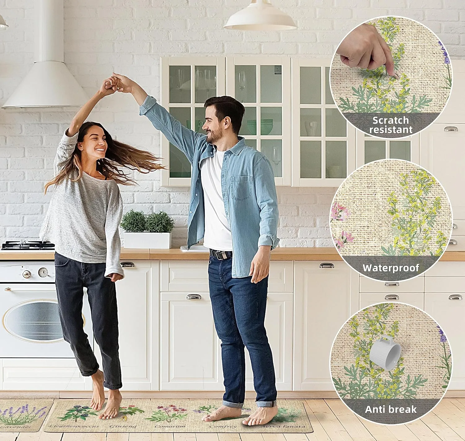 chiinvent Kitchen Mats for Floor Cushioned Anti Fatigue Mats for Kitchen Floor Green Farmhouse Kitchen Floor Mat Memory Foam Kitchen Rugs Sets of 2, 17.3x28   17.3x47, 0.4 inches