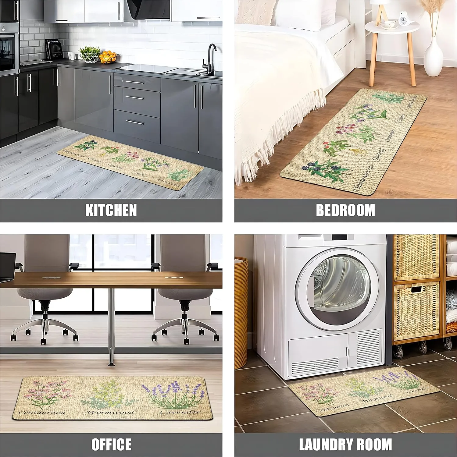 chiinvent Kitchen Mats for Floor Cushioned Anti Fatigue Mats for Kitchen Floor Green Farmhouse Kitchen Floor Mat Memory Foam Kitchen Rugs Sets of 2, 17.3x28   17.3x47, 0.4 inches