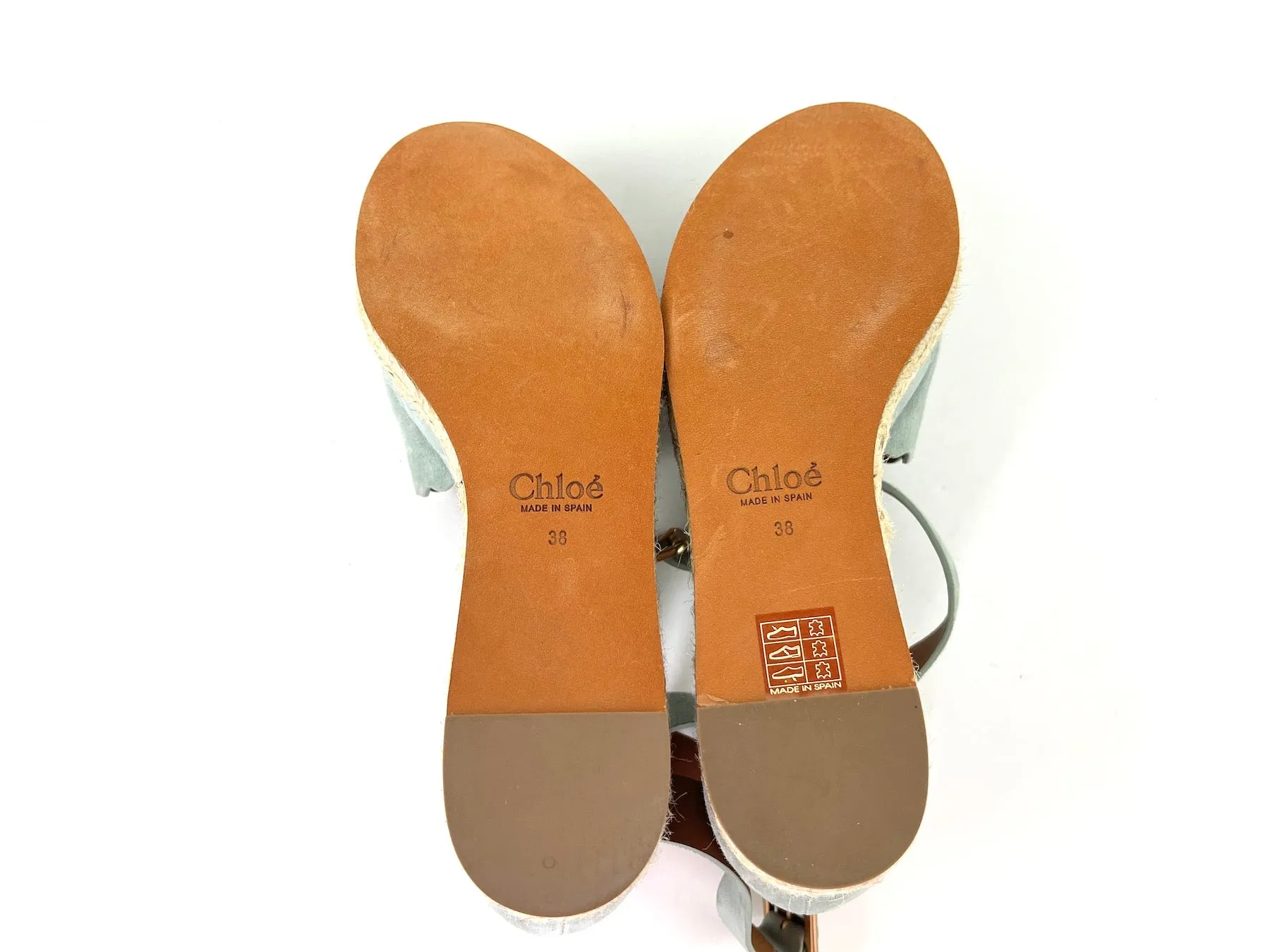 Chloe Blue Suede Scalloped Platform Espadrille Sandals 38 7.5