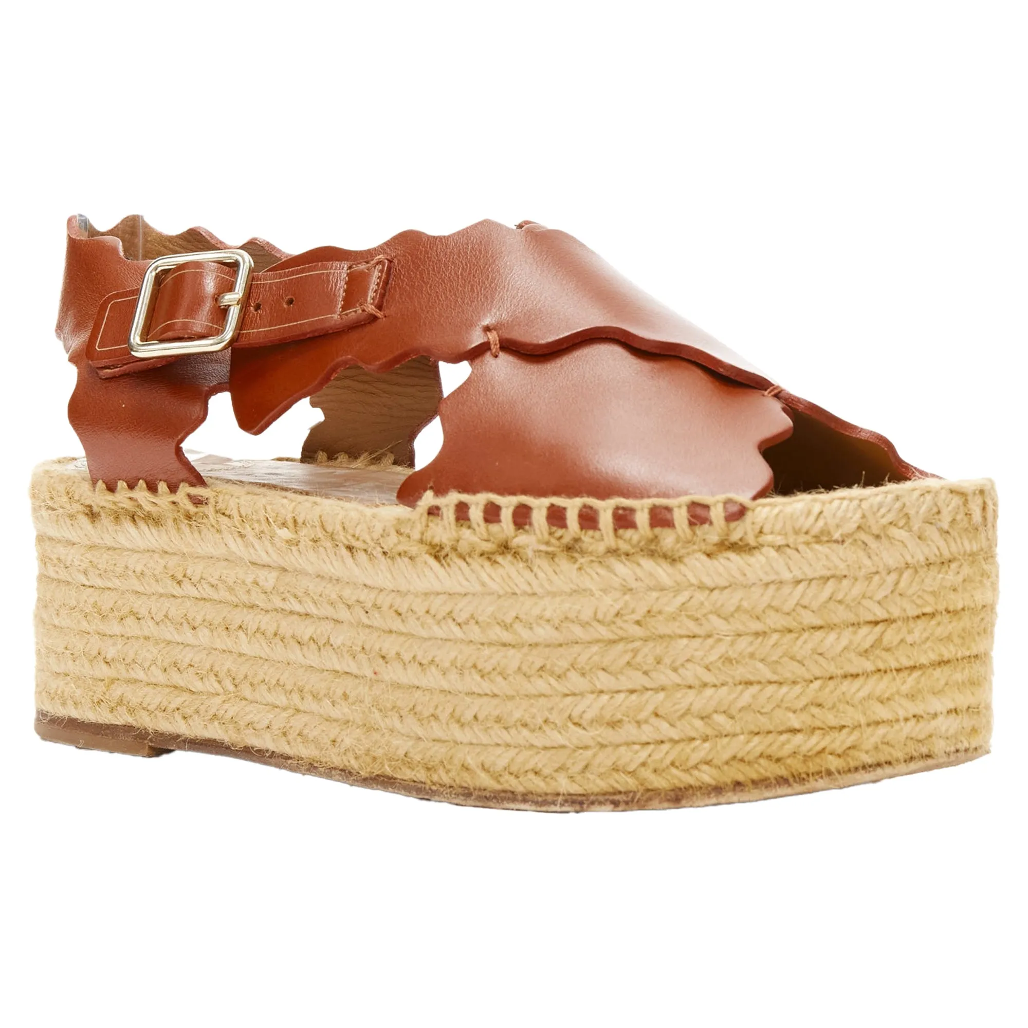 Chloe scalloped edge buckle jute espadrille platform sandal