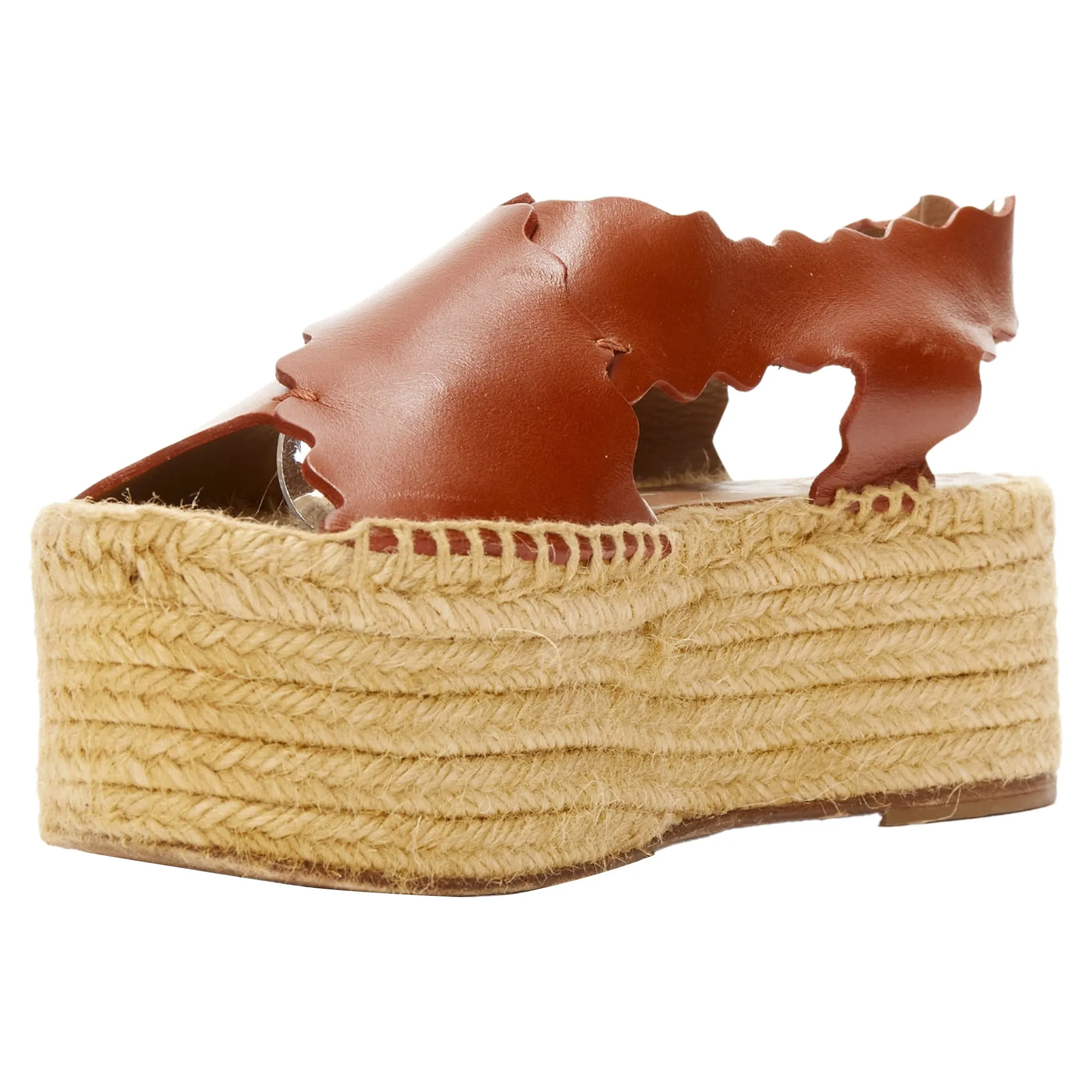 Chloe scalloped edge buckle jute espadrille platform sandal