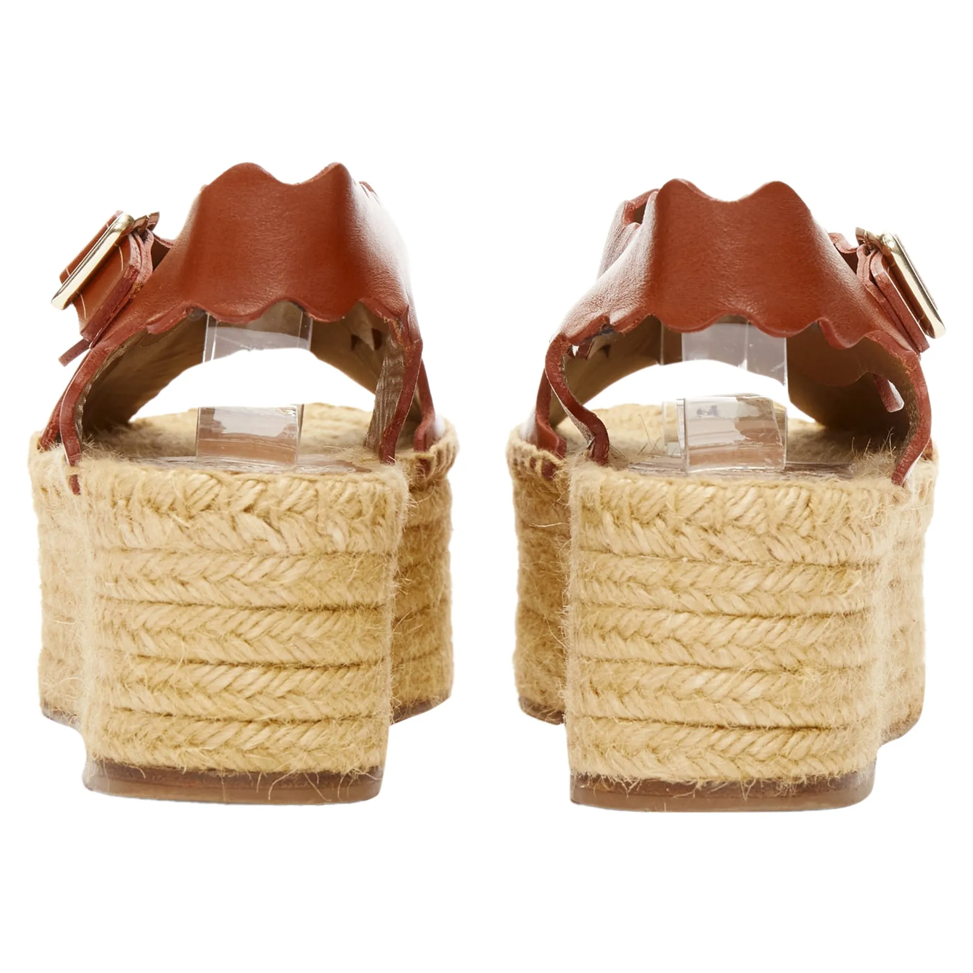 Chloe scalloped edge buckle jute espadrille platform sandal