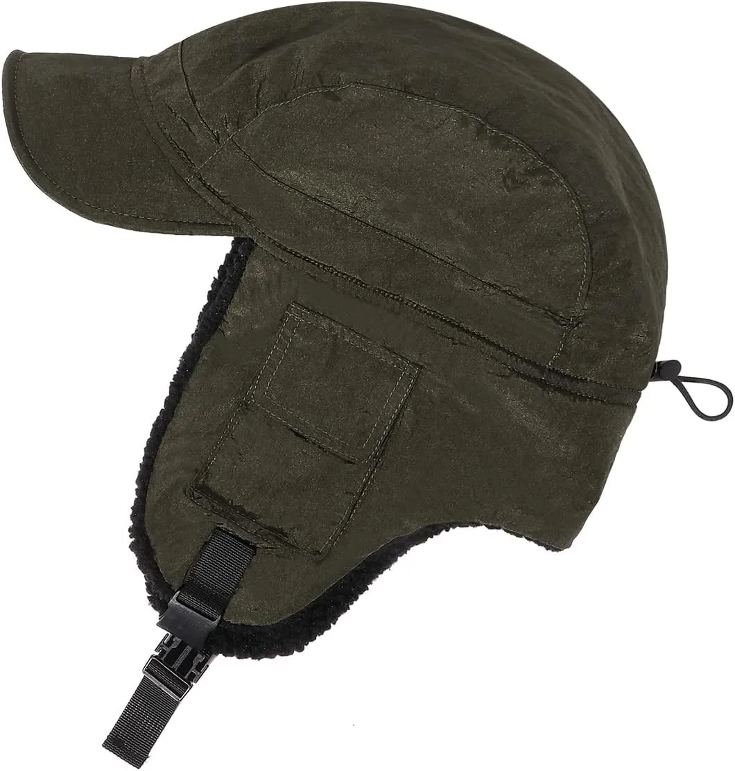 Clakllie Winter Trapper Hat Trooper Hats Earflap Cold Weather Aviator Hats Ushanka Russian Hat with Visor Military Cap