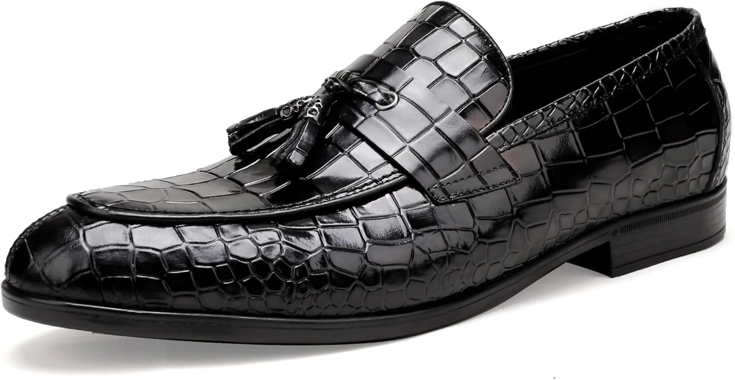 Classic Leather Dress Shoes for Men, Premium Alligator Printed Bussiness Dress Slip on Loafer for Mens