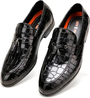 Classic Leather Dress Shoes for Men, Premium Alligator Printed Bussiness Dress Slip on Loafer for Mens